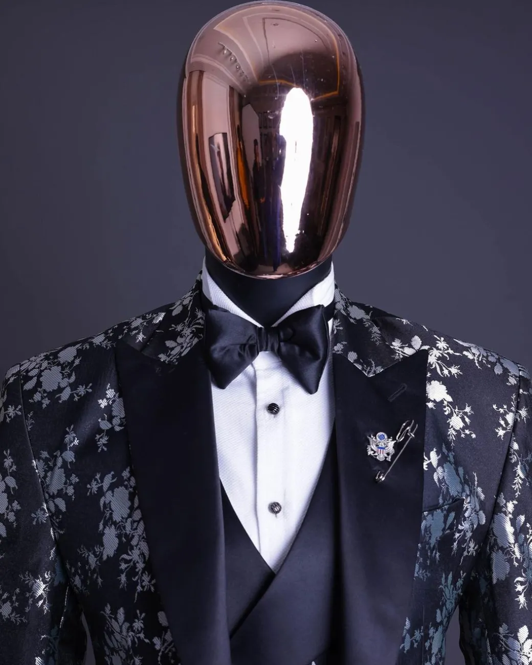 A Dispersed Charcoal black & splashed silver jacquard tuxedo suit