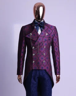 A Double Breasted Tail Metallic Jacquard Period Suit