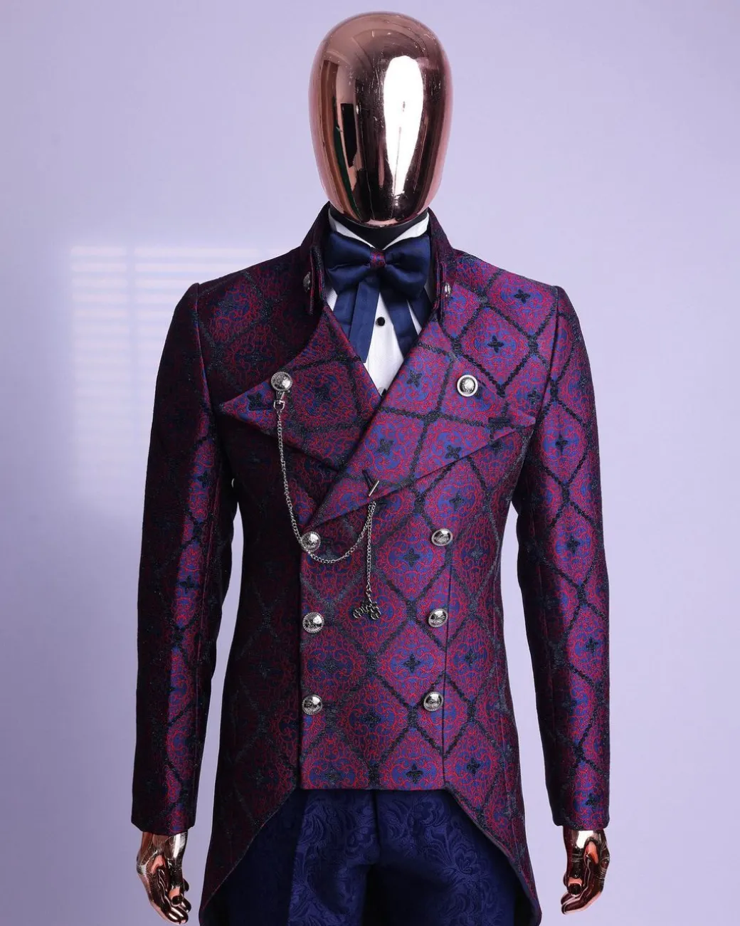A Double Breasted Tail Metallic Jacquard Period Suit