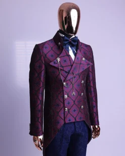 A Double Breasted Tail Metallic Jacquard Period Suit