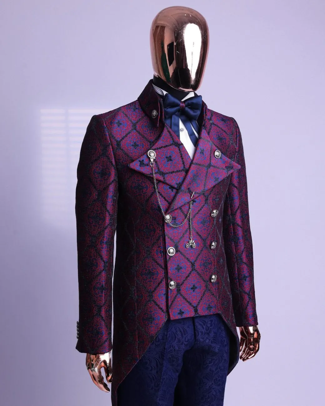 A Double Breasted Tail Metallic Jacquard Period Suit