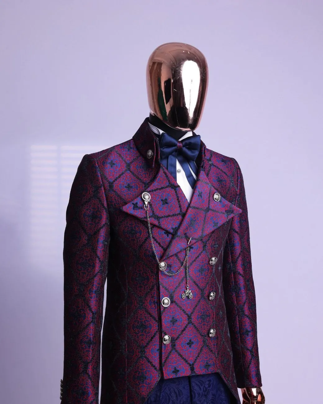 A Double Breasted Tail Metallic Jacquard Period Suit