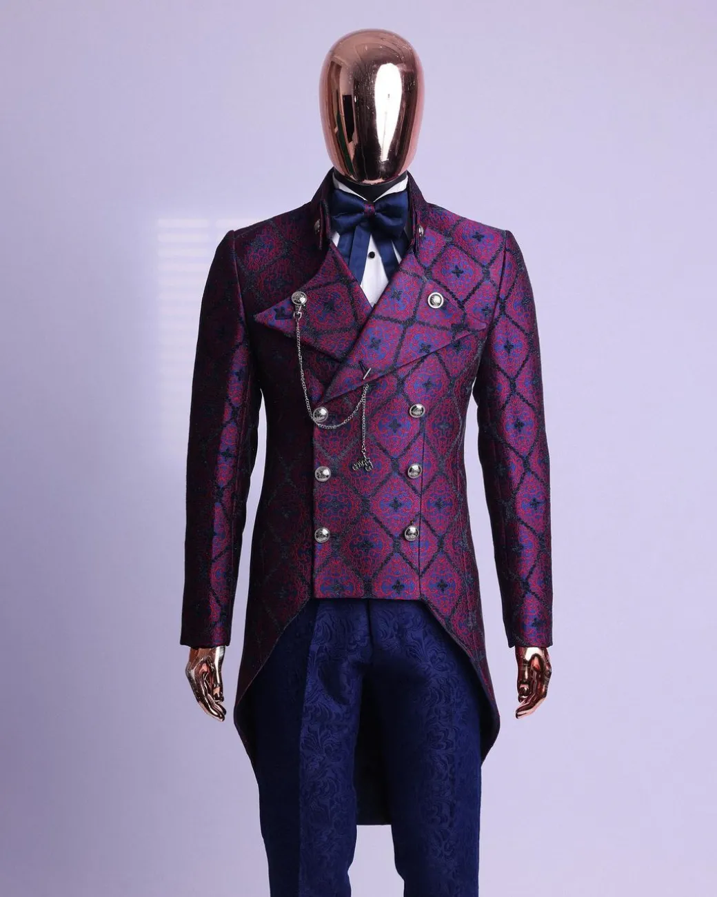 A Double Breasted Tail Metallic Jacquard Period Suit