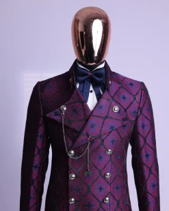 A Double Breasted Tail Metallic Jacquard Period Suit