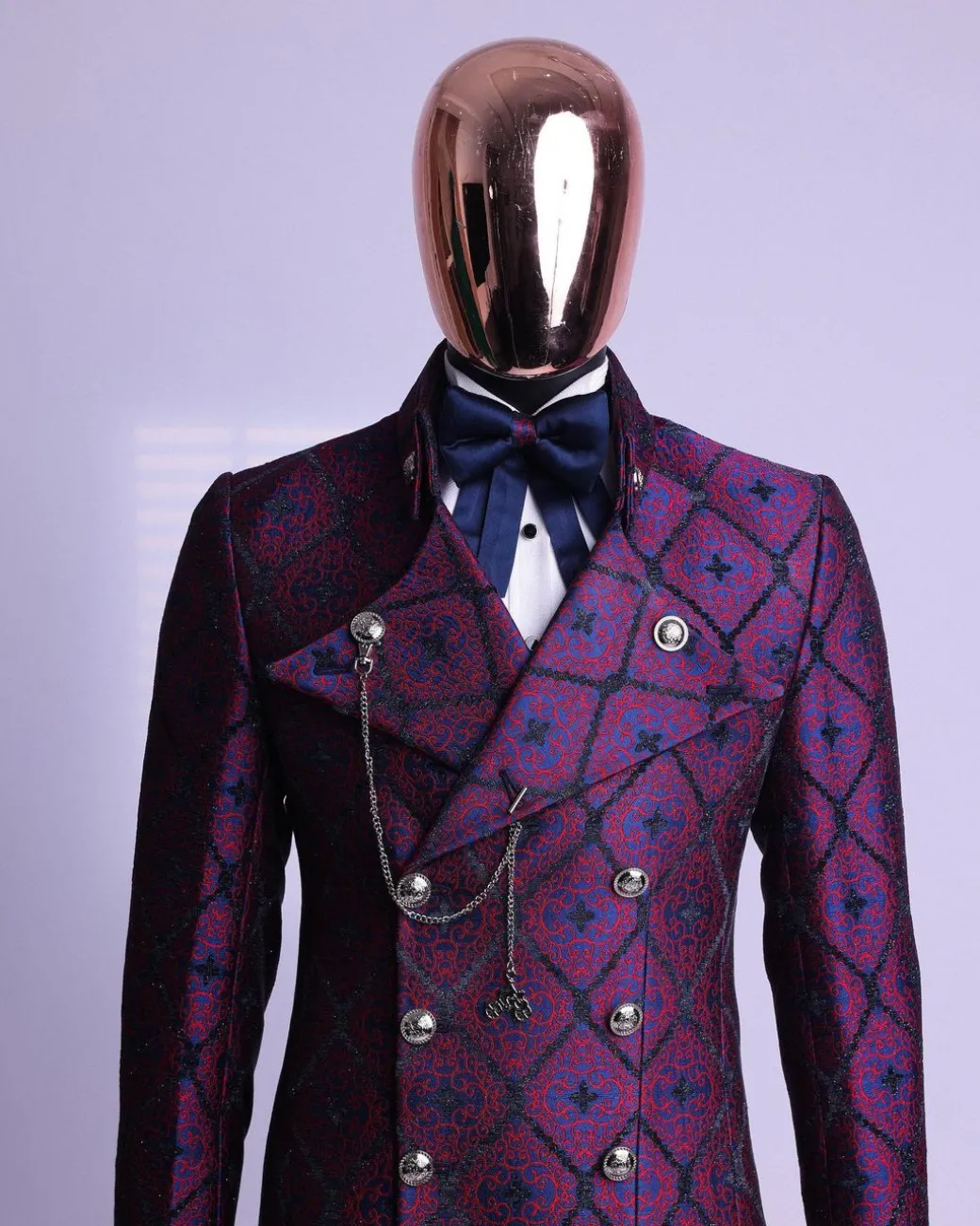 A Double Breasted Tail Metallic Jacquard Period Suit