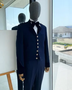 A “duopoly” navy blue royal tuxedo suit