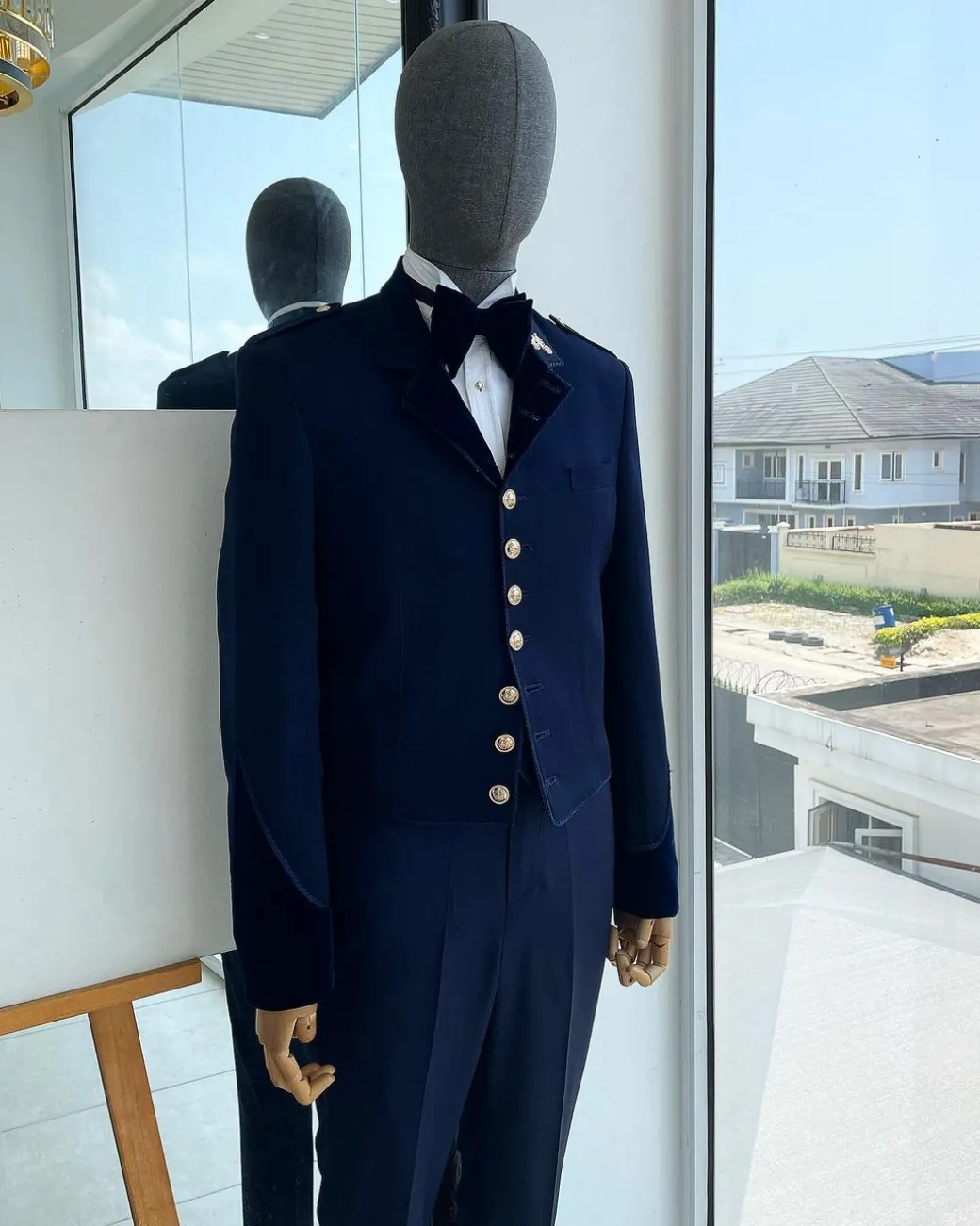 A “duopoly” navy blue royal tuxedo suit