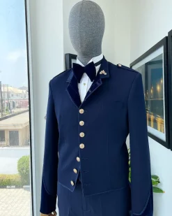 A “duopoly” navy blue royal tuxedo suit