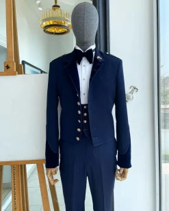 A “duopoly” navy blue royal tuxedo suit
