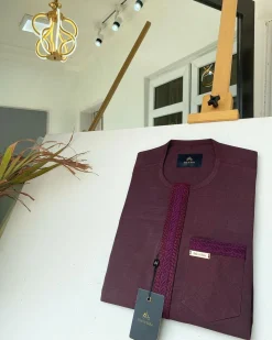 A Flap burgundy embroidery kaftan with a matching pocket design and Sokoto