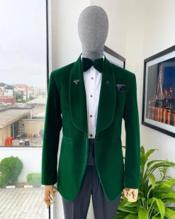 A Forest Green Soaked Velvet Tuxedo Suit