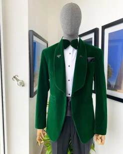 A Forest Green Soaked Velvet Tuxedo Suit