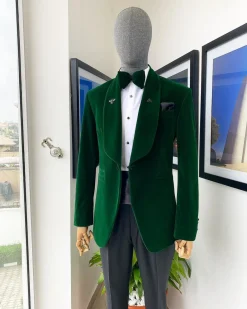 A Forest Green Soaked Velvet Tuxedo Suit