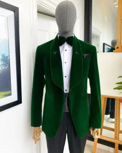 A Forest Green Soaked Velvet Tuxedo Suit