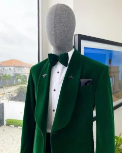 A Forest Green Soaked Velvet Tuxedo Suit