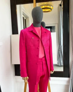 A Fuchsia Pink Floral Safari Suit.