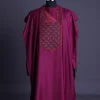 A Garnet red, redundant flame embroidery detailing agbada