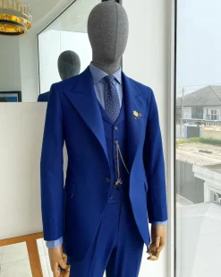 A glen plaid check, lapis blue – nobility – “Board Room” peak lapel suit
