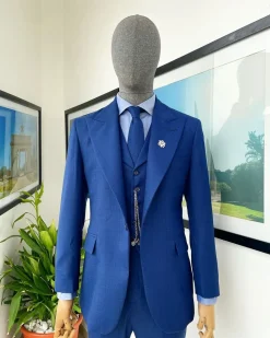 A glen plaid check, lapis blue – nobility – “Board Room” peak lapel suit