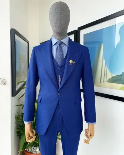 A glen plaid check, lapis blue – nobility – “Board Room” peak lapel suit