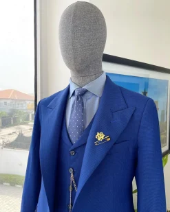 A glen plaid check, lapis blue – nobility – “Board Room” peak lapel suit