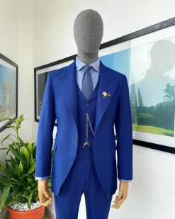 A glen plaid check, lapis blue – nobility – “Board Room” peak lapel suit