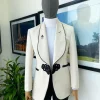 A Gold and ivory “Mandarin” invisible Pattern Ivory white shawl lapel jacquard Suit