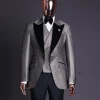 A Gold, Black And Silver Mix Metallic Jacquard, Peak Lapel Tuxedo Suit.