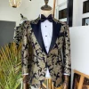 A Gold Patterned Jacquard Peak Label tuxedo suit
