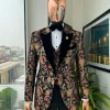 A Gold, peach & black mix metallic jacquard, peak lapel tuxedo suit