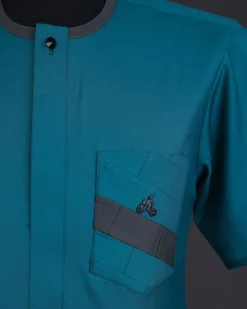 A Green, front flap, & layered rectangle pocket details, short sleeve African senator kaftan native.