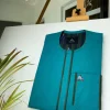 A Green Plain Front Flap African Kaftan with Gold Buttons Detailing and Sokoto
