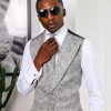 A Grey and black floral single-breasted, Peak lapel waistcoat