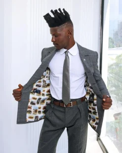 A Grey and light blue tattersall check overcoat