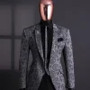 A Grey dragon floral, knitted, notch lapel suit.