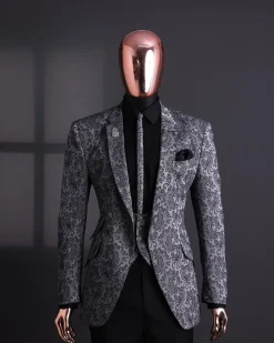 A Grey dragon floral, knitted, notch lapel suit.