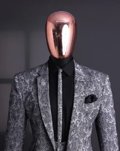 A Grey dragon floral, knitted, notch lapel suit.