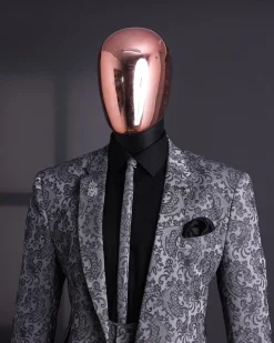 A Grey dragon floral, knitted, notch lapel suit.
