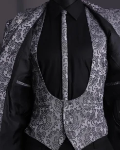 A Grey dragon floral, knitted, notch lapel suit.