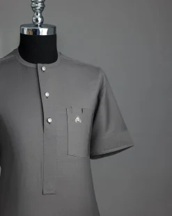 A Grey, Front Flap With A Clear View Swarovski Crystal Button, Shirt Sleeve African Senator Kaftan Native