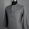 A Grey, matching slanted paisley, front flap, 3/4-sleeve African senator kaftan native.