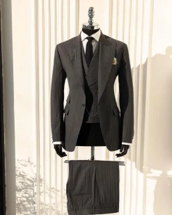 A Grey Pencil Stripe, Nobility, Knitted, Peak Lapel Suit