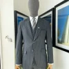 A Grey pencil stripe peak lapel suit, double-breasted notch lapel suit