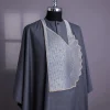 A Grey, Sided Pagoda Embroidery Details Agbada
