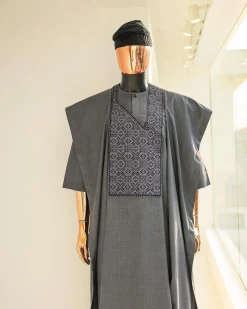A Grey, Splashed Square Details Agbada