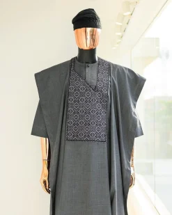 A Grey, Splashed Square Details Agbada