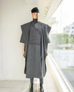 A Grey, Splashed Square Details Agbada