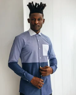 A Half-cut, white details layered casual shirt.