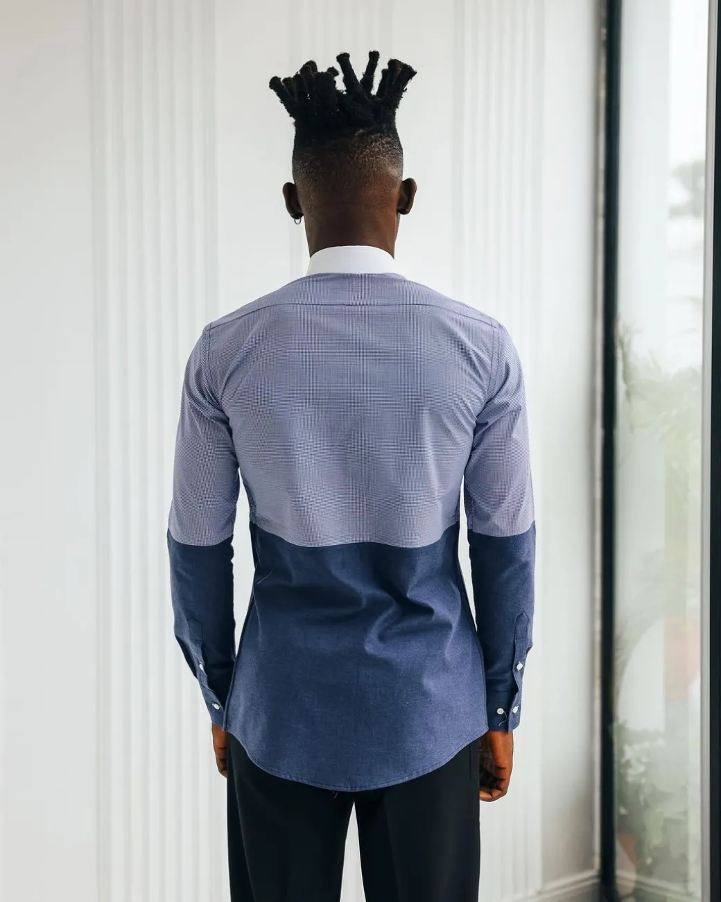 A Half-cut, white details layered casual shirt.