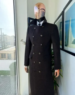 A Hickory Brown – Jorgecarli Vogue jacket – “Sicilian” peak lapel trench double-breasted suit